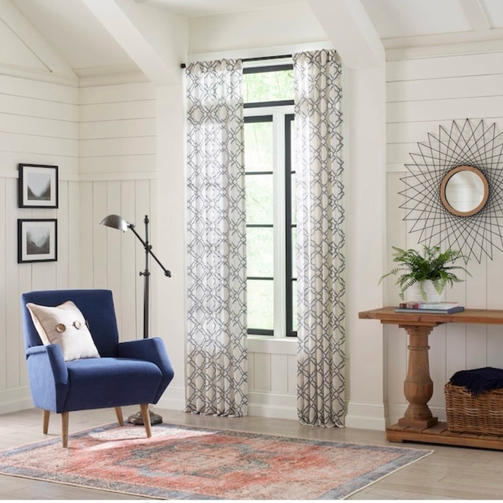 2PK Allen+Roth 50x84-in Navy Light Filtering Back Tab Curtain Panels - Picture 2 of 11